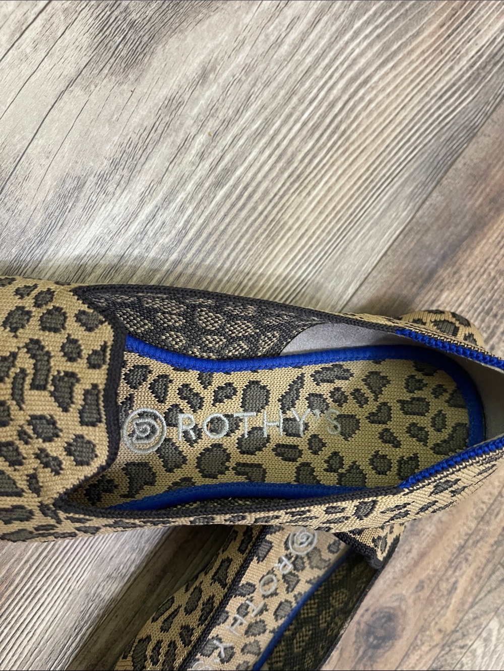 Rothy's Leopard-Print Slip-On Flats with Blue Trim - Picture 2 of 8